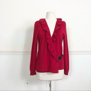 100% Wool Ruffled Cardigan sweater Large FRM
